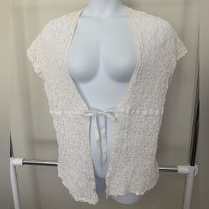 Plus Size Avenue White Textured Tie-Front Cardigan